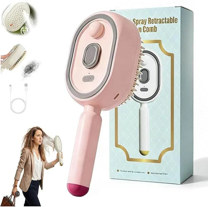 Electric Spray Retractable Air Cushion Comb – Hair Mist & Detangling Brush